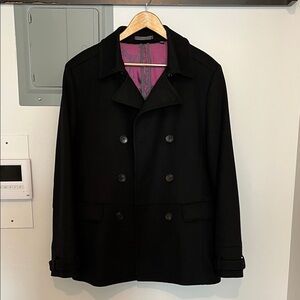 Ted Baker Black Pea Coat with Pink Lining